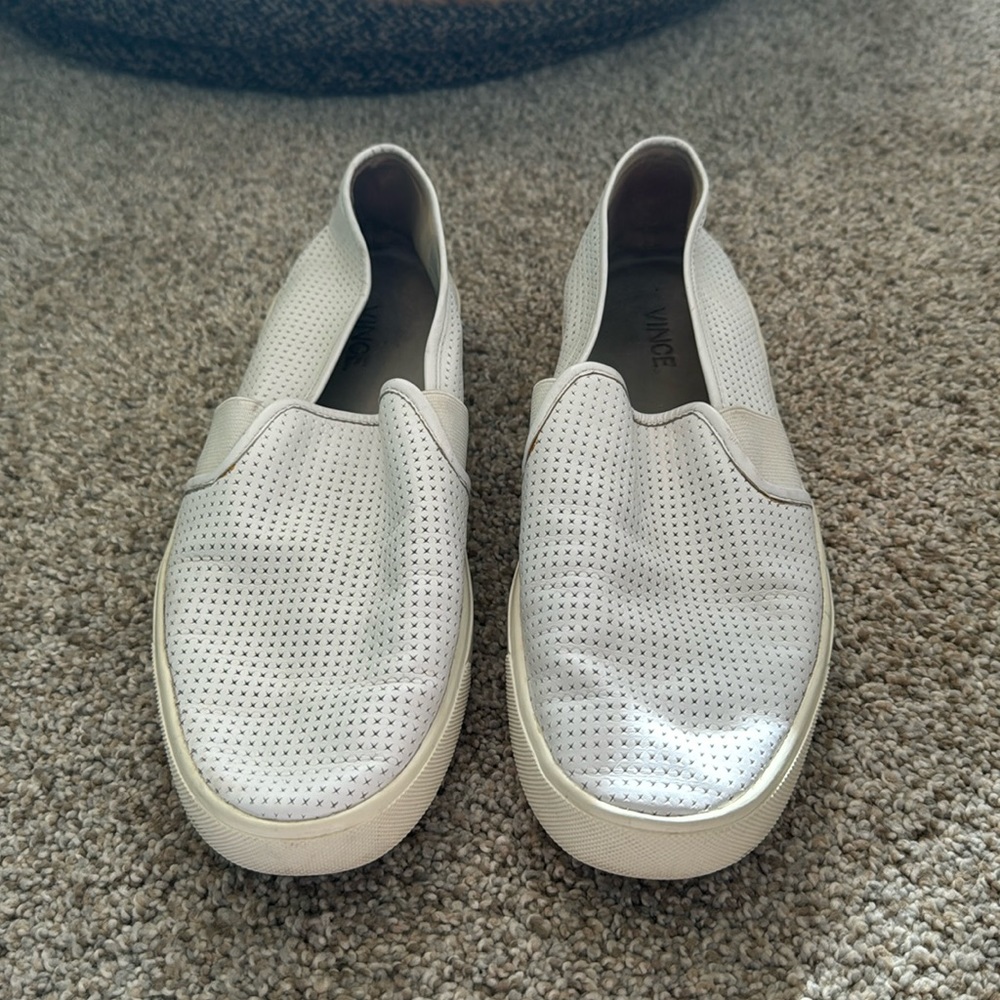 Vince White Leather Slip On Sneakers
